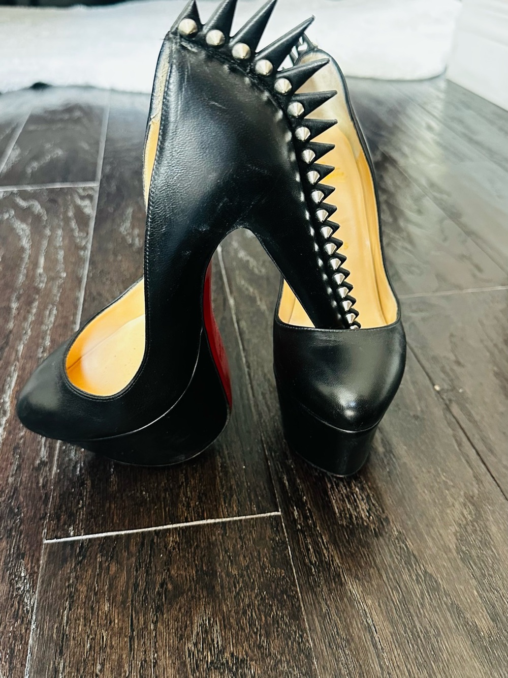 Christian Louboutin Black Spike-Back Platform Pumps